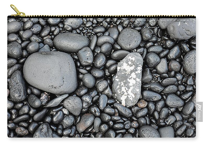 Black Beach Zip Pouch featuring the photograph Black Beach Stones by Craig A Walker