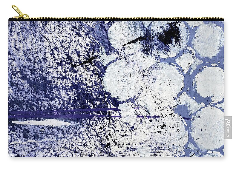 Indigo Zip Pouch featuring the painting Black Crow Indigo Blue White Abstract Painting by Lynnie Lang