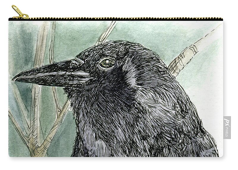 Blackbird Zip Pouch featuring the painting Black Crow by Laurie Rohner