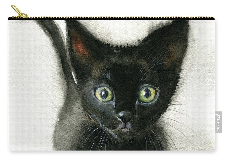 Kitten Carry-all Pouch featuring the painting Black Kitten Painting by Dora Hathazi Mendes