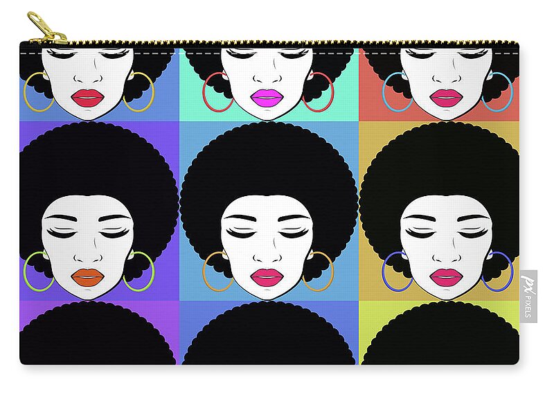 Afro Zip Pouch featuring the painting Black Lives Matter Woman Engraved distressed halftone Afro Repeat by Tony Rubino