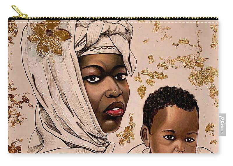 Black Madonna African American Art Zip Pouch featuring the painting Black Madonna by Emery Franklin
