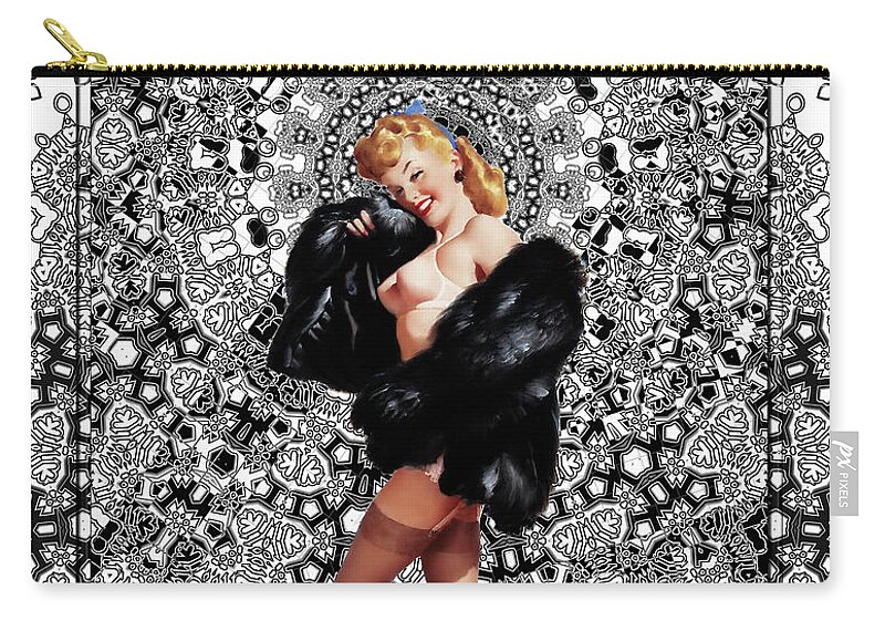 Black Mink Zip Pouch featuring the painting Black Mink by Gil Elvgren Remastered Vintage Art Xzendor7 Reproductions by Rolando Burbon
