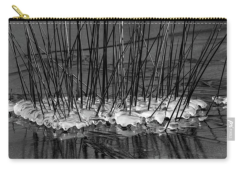 Needlerush Zip Pouch featuring the photograph Black Needlerush Monochrome by Liza Eckardt