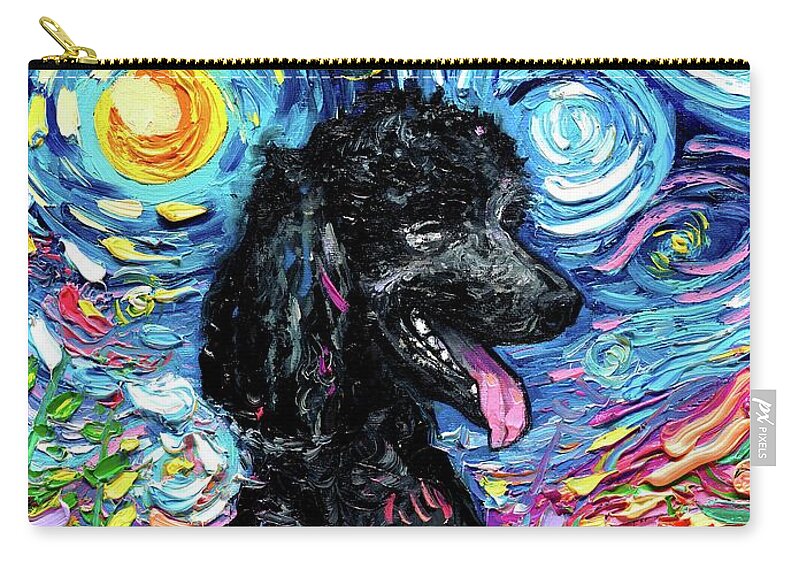 Black Poodle Carry-all Pouch featuring the painting Black Poodle Night 2 by Aja Trier