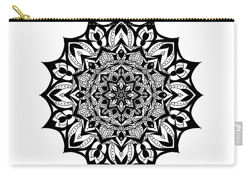 Mandala Zip Pouch featuring the digital art Black Widow Mandala by Angie Tirado