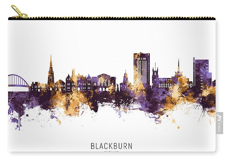 Blackburn Zip Pouch featuring the digital art Blackburn England Skyline #31 by Michael Tompsett