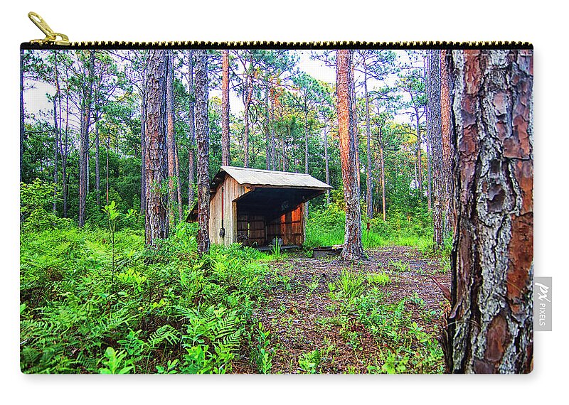 Neusiok Zip Pouch featuring the photograph Blackjack Lodge on the Neusiok Trail by Bob Decker