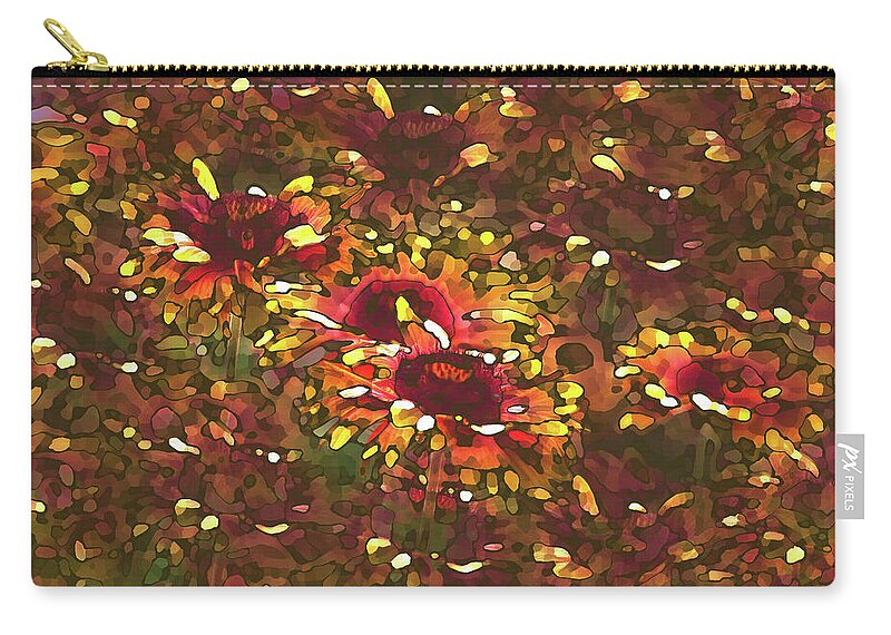 Indian Blanket Flowers Carry-all Pouch featuring the digital art Blanket Flowers Stained Glass Style Abstract by Shelli Fitzpatrick