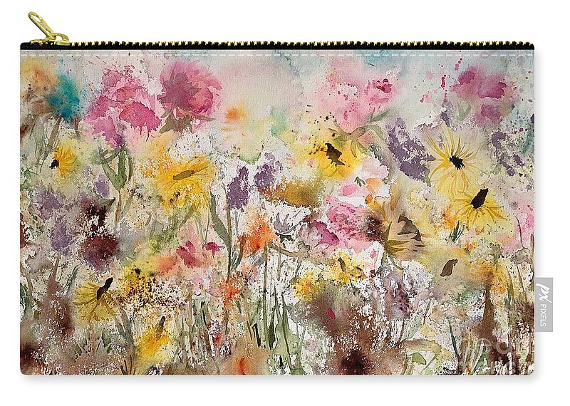 Meadow Zip Pouch featuring the painting Blissful Meadow by Liana Yarckin