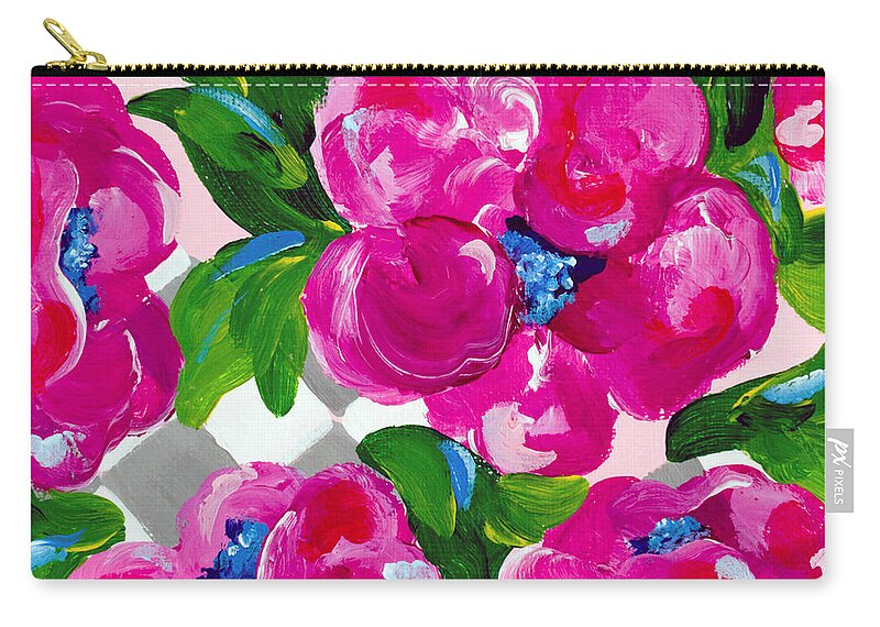 Pink Flowers Carry-all Pouch featuring the painting Blossoming 1 by Beth Ann Scott