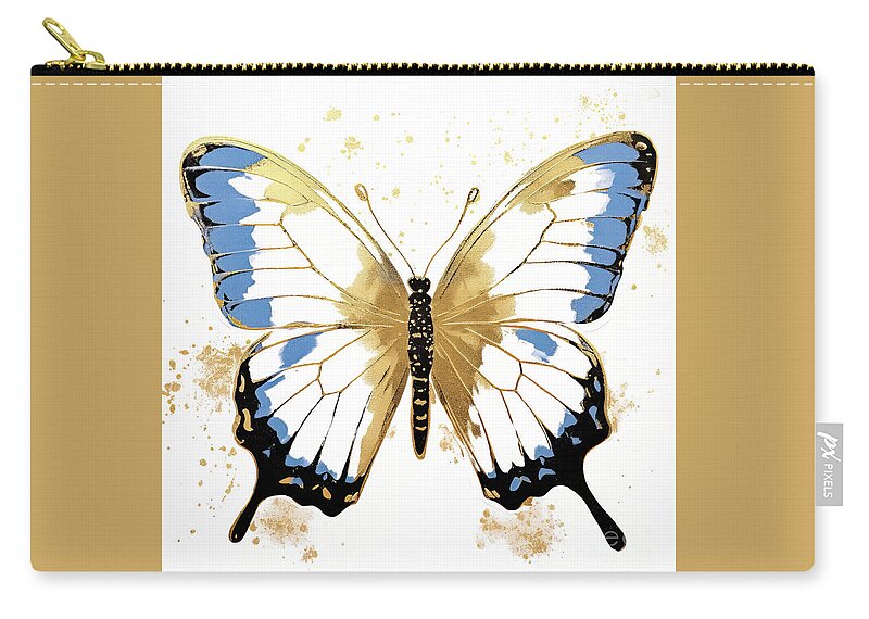 Butterfly Zip Pouch featuring the painting Blue And Gold Butterfly by Tina LeCour