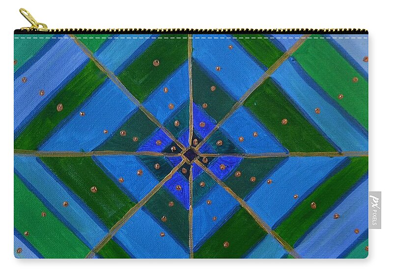 Blue Zip Pouch featuring the painting Blue and Green Abstract by Nancy Sisco