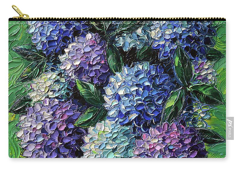Hydrangeas Carry-all Pouch featuring the painting Blue And Purple Hydrangeas by Mona Edulesco