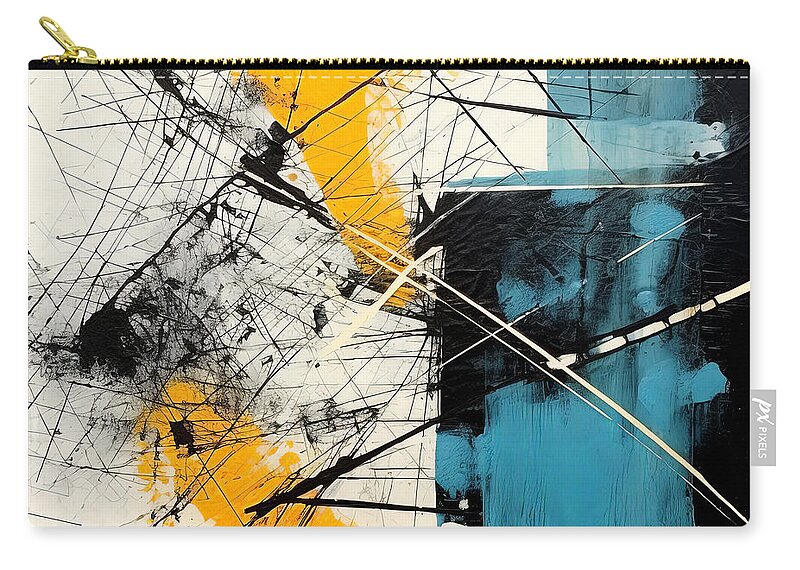 Blue Zip Pouch featuring the painting Blue and Yellow Intersecting Lines by Lourry Legarde
