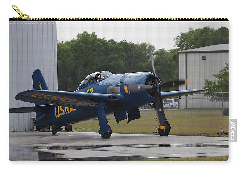 Blue Angels Zip Pouch featuring the photograph Blue Angels F8F Bearcat by Custom Aviation Art