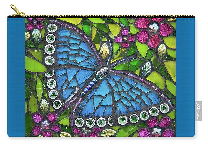 Butterfly Zip Pouch featuring the glass art Blue Beauty by Cherie Bosela