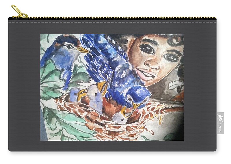  Carry-all Pouch featuring the painting Blue Birds by Angie ONeal