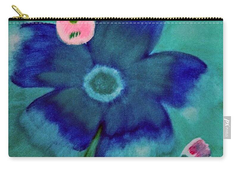 Blue Zip Pouch featuring the painting Blue Blossom by Anna Adams