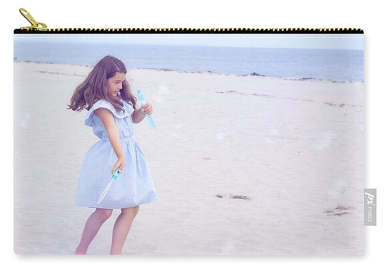 Girl Zip Pouch featuring the photograph Blue Bubbles by Theresa Johnson