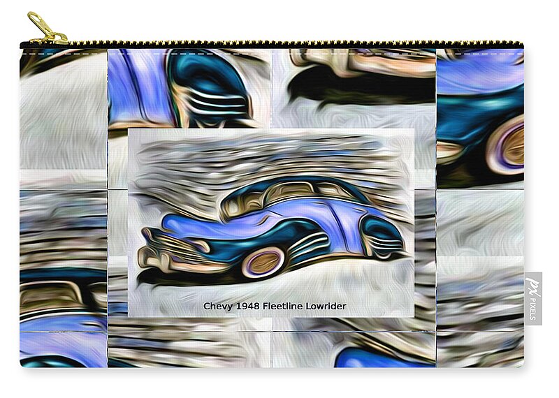 Chevy Zip Pouch featuring the digital art Blue Car Abstract Collage Art Poster by Ronald Mills