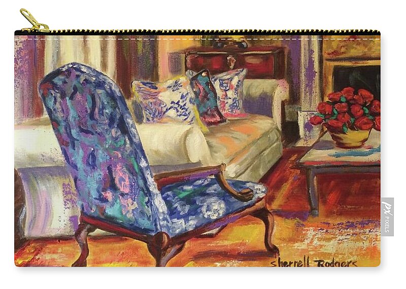 Interior Design Zip Pouch featuring the painting Blue Chair I by Sherrell Rodgers