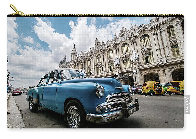 Cuba Zip Pouch featuring the photograph Blue Chevrolet, Havana. Cuba by Lie Yim