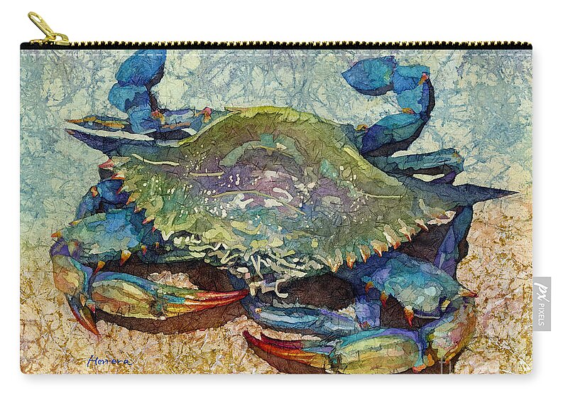 Crab Zip Pouch featuring the painting Blue Crab by Hailey E Herrera