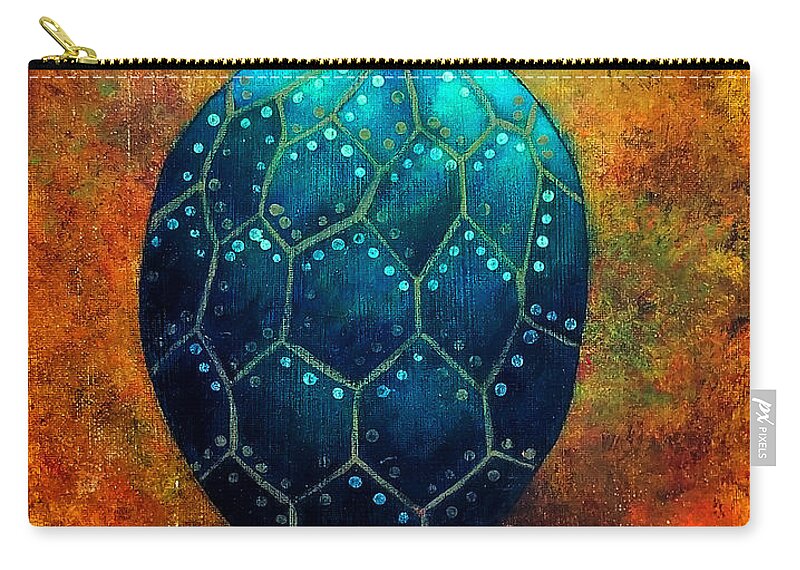 Egg Zip Pouch featuring the painting Blue Decorative Egg by Tina Mitchell