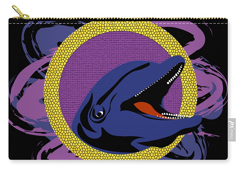 Blue Zip Pouch featuring the digital art Blue Dolphin by Piotr Dulski