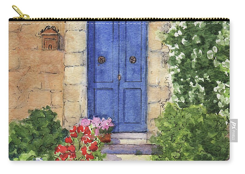 Tuscany Zip Pouch featuring the painting Blue Door #21 by Vikki Bouffard