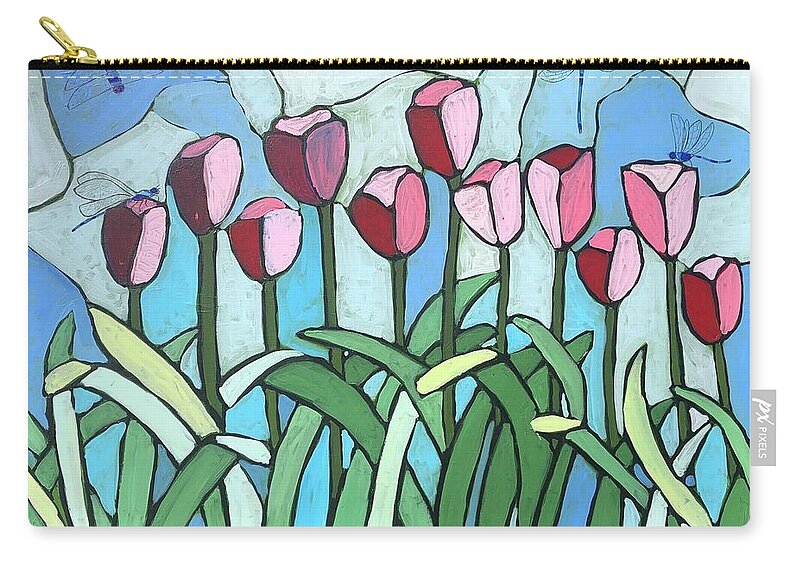  Zip Pouch featuring the painting Blue Dragonflies by Jam Art