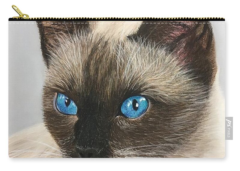 Siamese Zip Pouch featuring the pastel Blue Eyes by Marlene Little