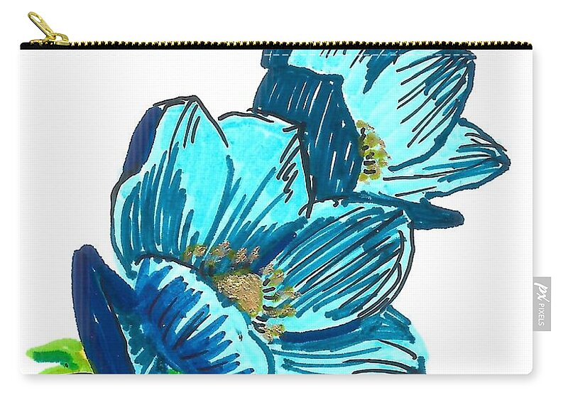Blue Zip Pouch featuring the painting Blue Flowers by Masha Batkova
