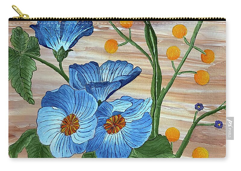 Flowers Zip Pouch featuring the painting Blue Flowers by William Bowers