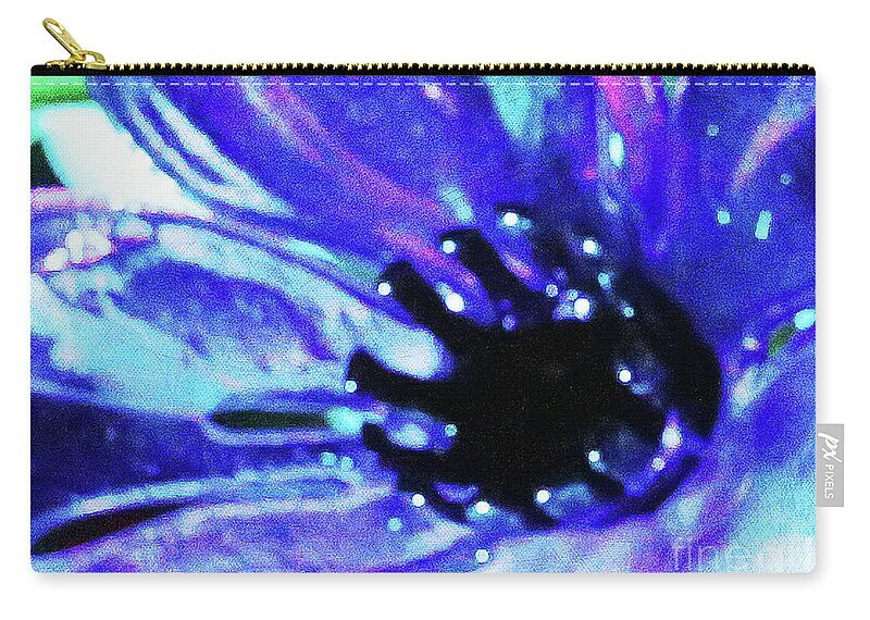 Blue Glass Flower; Blue Glass; Blue Flower; Blue; Green; Blown Glass; Abstract; Photography; Digital Art; Zip Pouch featuring the photograph Blue Glass Flower by Tina Uihlein
