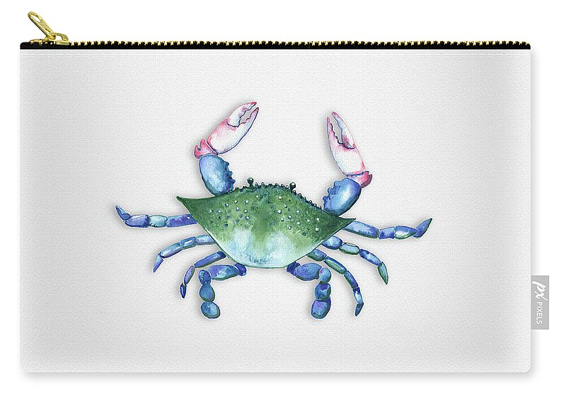 Crab Zip Pouch featuring the painting Blue, Green, Red Crab by Michele Fritz