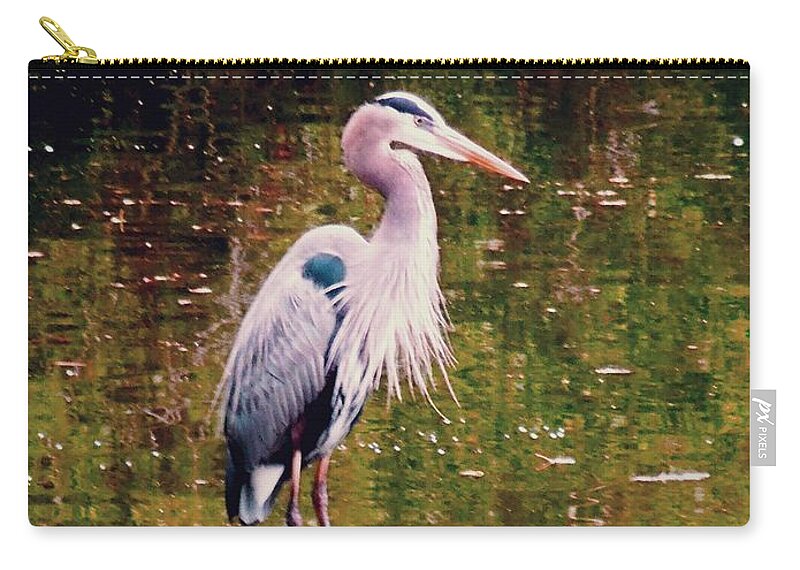 Blue Heron Zip Pouch featuring the digital art Blue Heron by Don Wright