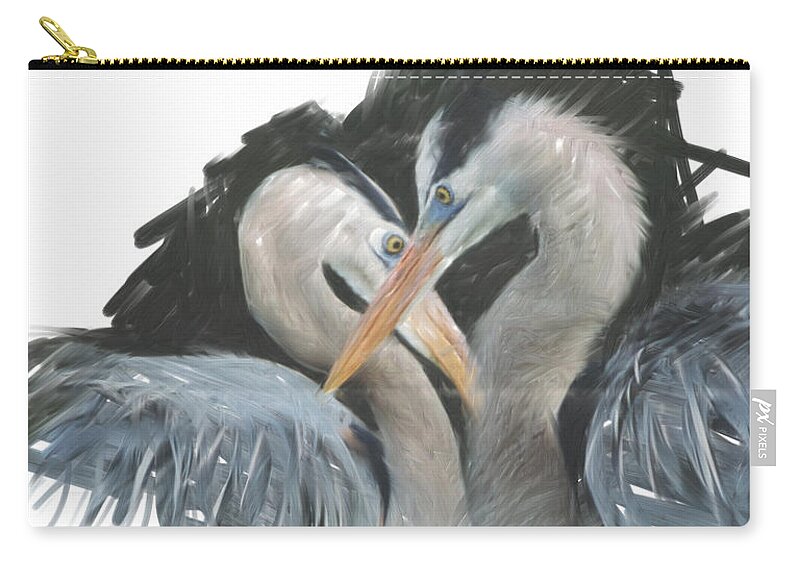 Heron Zip Pouch featuring the digital art Blue Heron Love by Cynthia Westbrook