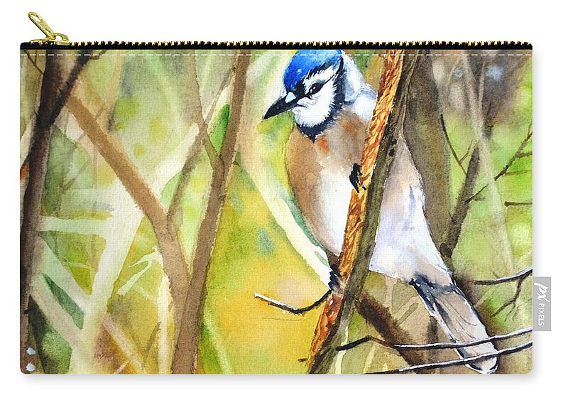 Blue Jay Zip Pouch featuring the painting Blue Jay by Betty M M Wong