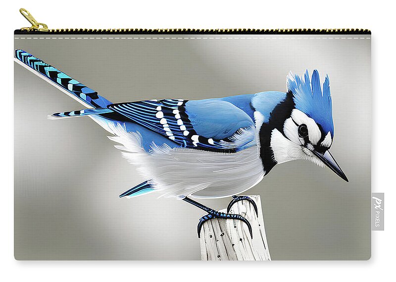 Bird Zip Pouch featuring the digital art Blue Jay by Stephen Younts