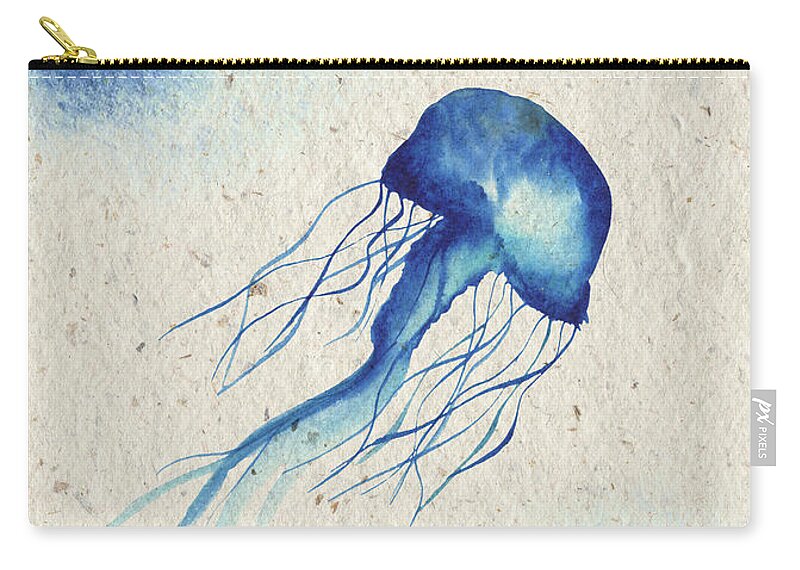 Blue Jellyfish Carry-all Pouch featuring the painting Blue Jellyfish by Garden Of Delights