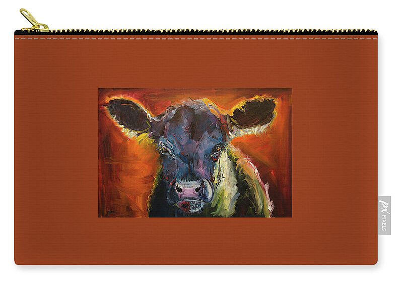 Cow Zip Pouch featuring the painting Blue Moo by Diane Whitehead