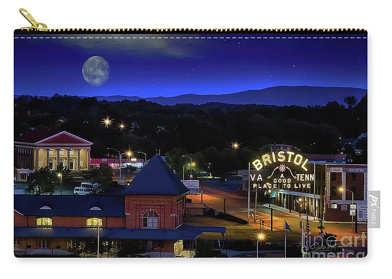 Moon Zip Pouch featuring the photograph Blue moon over Bristol by Shelia Hunt