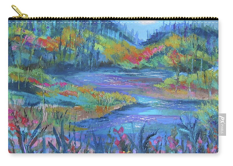 Cold Wax Zip Pouch featuring the painting Blue Mountain Lake by Jean Batzell Fitzgerald