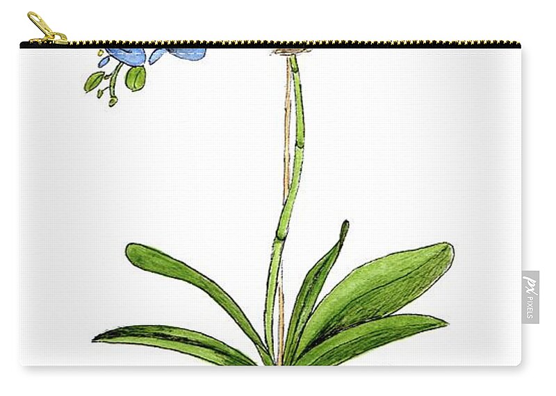 Blue Mystique Orchids Zip Pouch featuring the painting Blue Mystique Orchids in Wood Planter by Donna Mibus