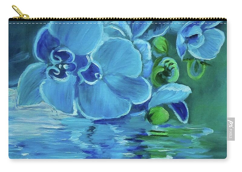 Orchid Zip Pouch featuring the painting Blue Orchids by Jenny Lee