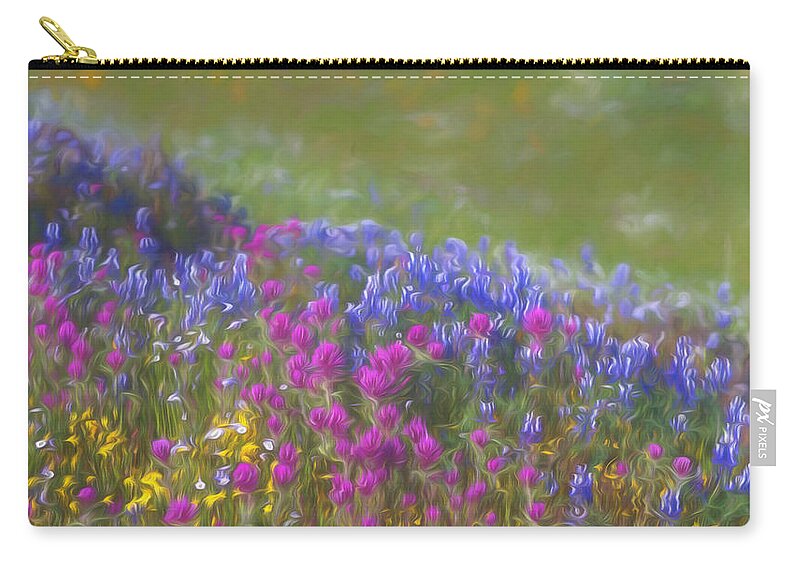 Wildflowers Zip Pouch featuring the photograph Blue Purple And Yellow Wildflowers by Alessandra RC