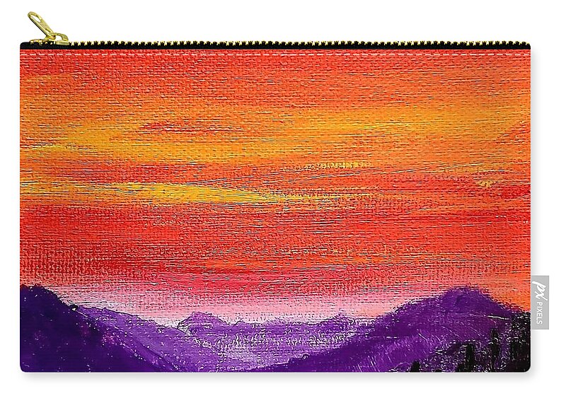 Landscape Zip Pouch featuring the painting Blue Ridge Sunset by Amy Kuenzie