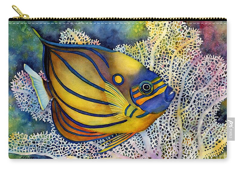 Fish Carry-all Pouch featuring the painting Blue Ring Angelfish by Hailey E Herrera